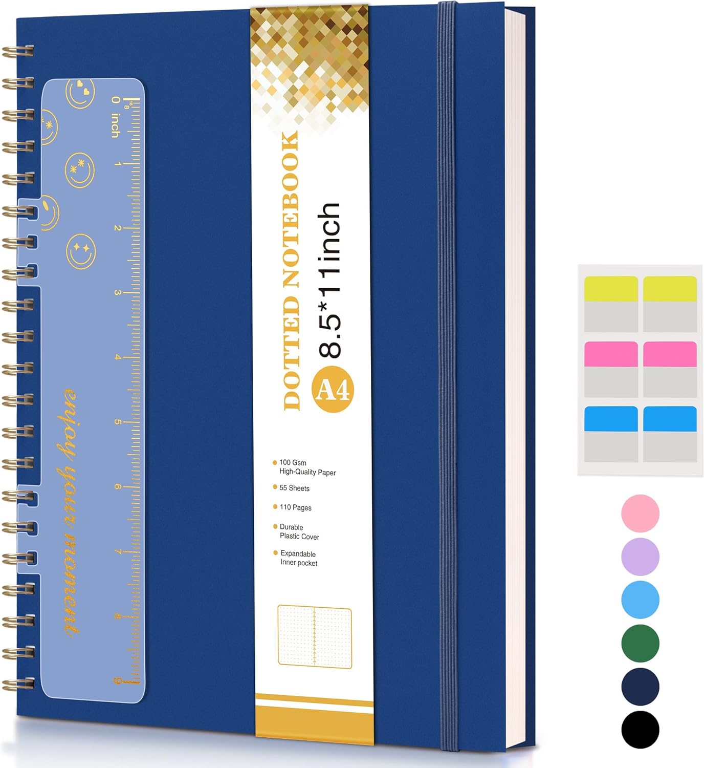 Dotted Notebook, Spiral Notebook Journal 8.5” x 11”, A4 Large Dot Grid Notebooks for Women Men, 100 GSM Dotted Paper, Plastic Hardcover Spiral Bullet Journals for Work School Sketching, Green