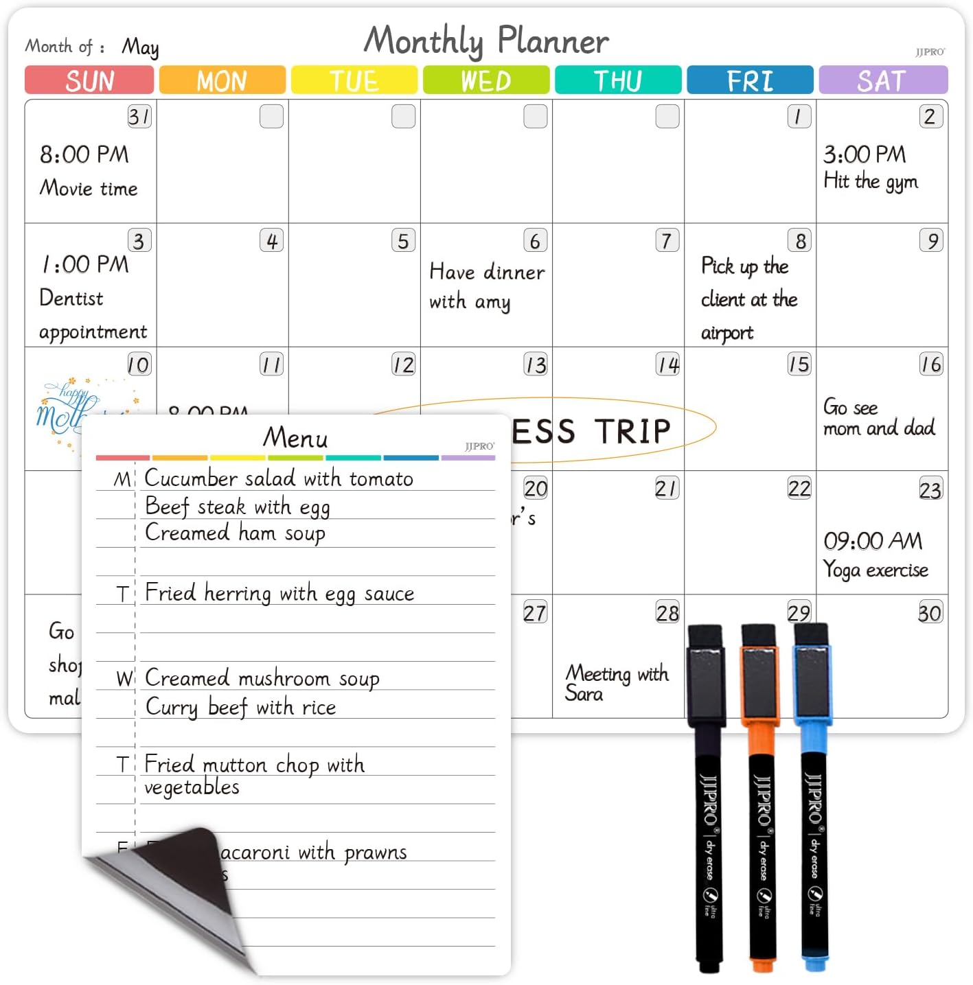 JPRO Magnetic Weekly Calendar and to Do List for Fridge - 8.5" x 6.5" Weekly Meal Planner for Refrigerator and Dry Erase Daily to-Do List -6 Markers Included!