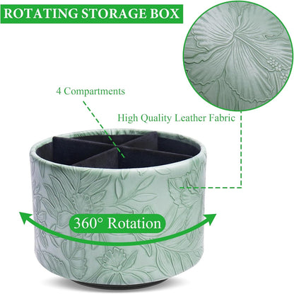 Round Leather Art Supply Organizer,Remote Control Holder,360 Degree Rotating,Multi-Functional Pencil Holder,4 Compartments Desktop Stationary Organizer(1-Fractal Flower) | Round - Colors C
