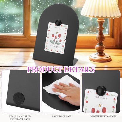 PATIKIL 2Pcs Magnetic Bulletin Board, Metal Magnet Board Tabletop Memo Display Easel Stand with 8 Black Magnets for Home Office Kitchen Restaurant Cafe Supplies, Black