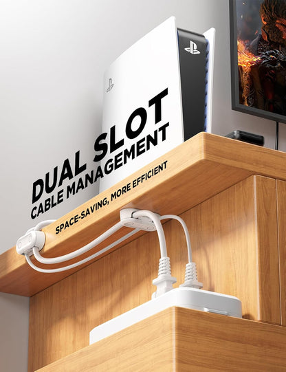 Magnetic Cable Clips - Chfeila 4Pack [Dual Slot] [360°Rotating & Twist-Lock] Cord Management, Adhesive Phone Charging Keeper, Wire Organizer Holder for Nightstand, Home Office Desk Accessories Decor