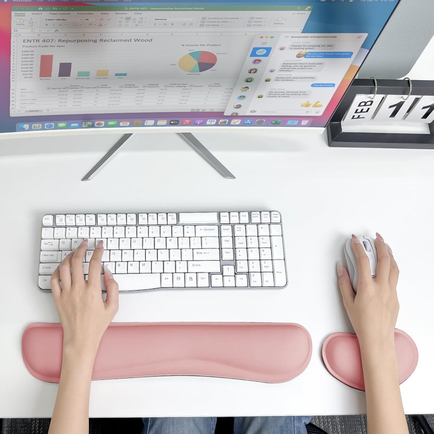 Bloss Leather Desk Pad and Keyboard Wrist Rest, Large Mouse Pad + Keyboard Pad+Mouse Wrist Support, Non-Slip Desk Mat Protector for Office, Home(31.5×15.7 Inches,Beige) - Colors B