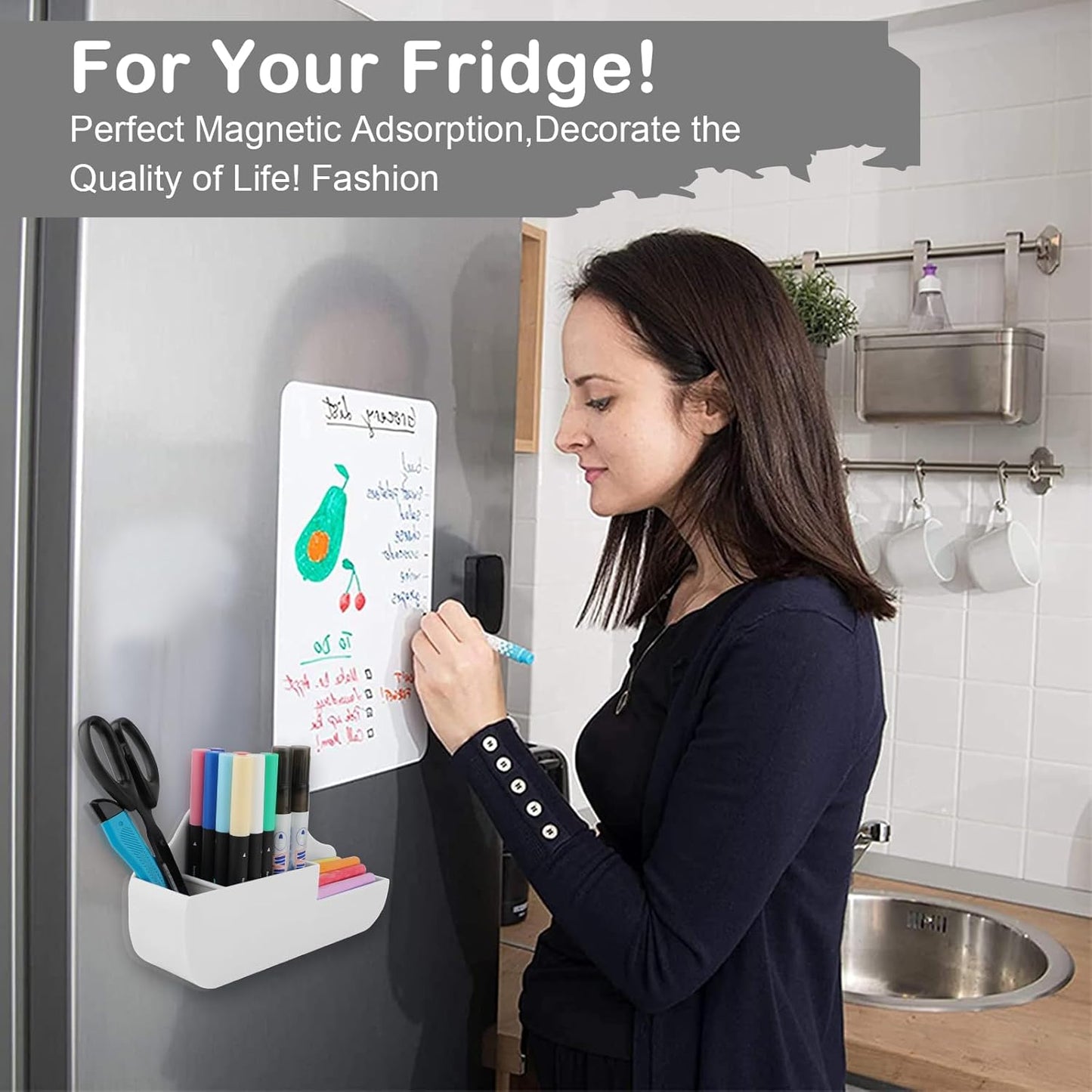 KITANIS Magnetic Pen Holder,2 Pack Magnetic Dry Erase Marker Holder with Generous Compartments,Strong Magnet Storage Marker Pen Pencil Organizer for Refrigerator,Whiteboard,Locker Accessories