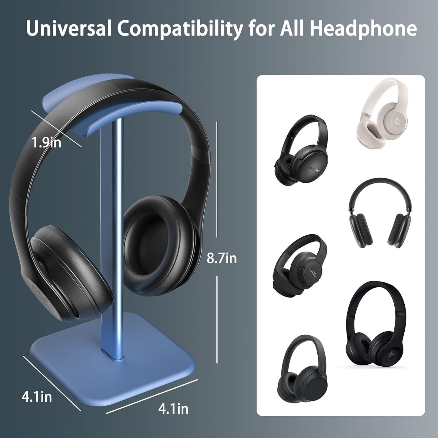 Headphone Stand for Desk - Headset Stand with Aluminum Hanger and Plastic Headrest, Headphone Holder for AirPods Max, Sony, Bose, Beats and More (Black)