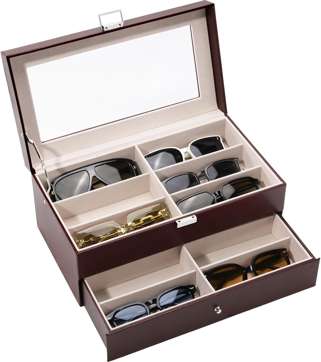 ProCase 3-layer Sunglasses Storage Organizer, 18 Slots Leather Sunglass Box Multiple Pairs Eyeglass Cases Eye Glass Eyewear Display Holder for Men Women, Valentine's Day Gift -Black