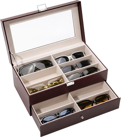 ProCase 3-layer Sunglasses Storage Organizer, 18 Slots Leather Sunglass Box Multiple Pairs Eyeglass Cases Eye Glass Eyewear Display Holder for Men Women, Valentine's Day Gift -Black