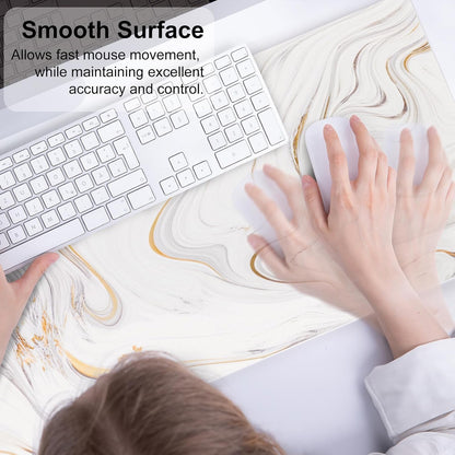 QIYI Large Mouse Pad, Cute Pink Desk Mat for Desktop, Women Girls PU Leather Desk Pad Waterproof Gaming Mousepad, Rose Gold Marble Computer Protector Writing Pad for School Office Home 31.5" x 15.7"