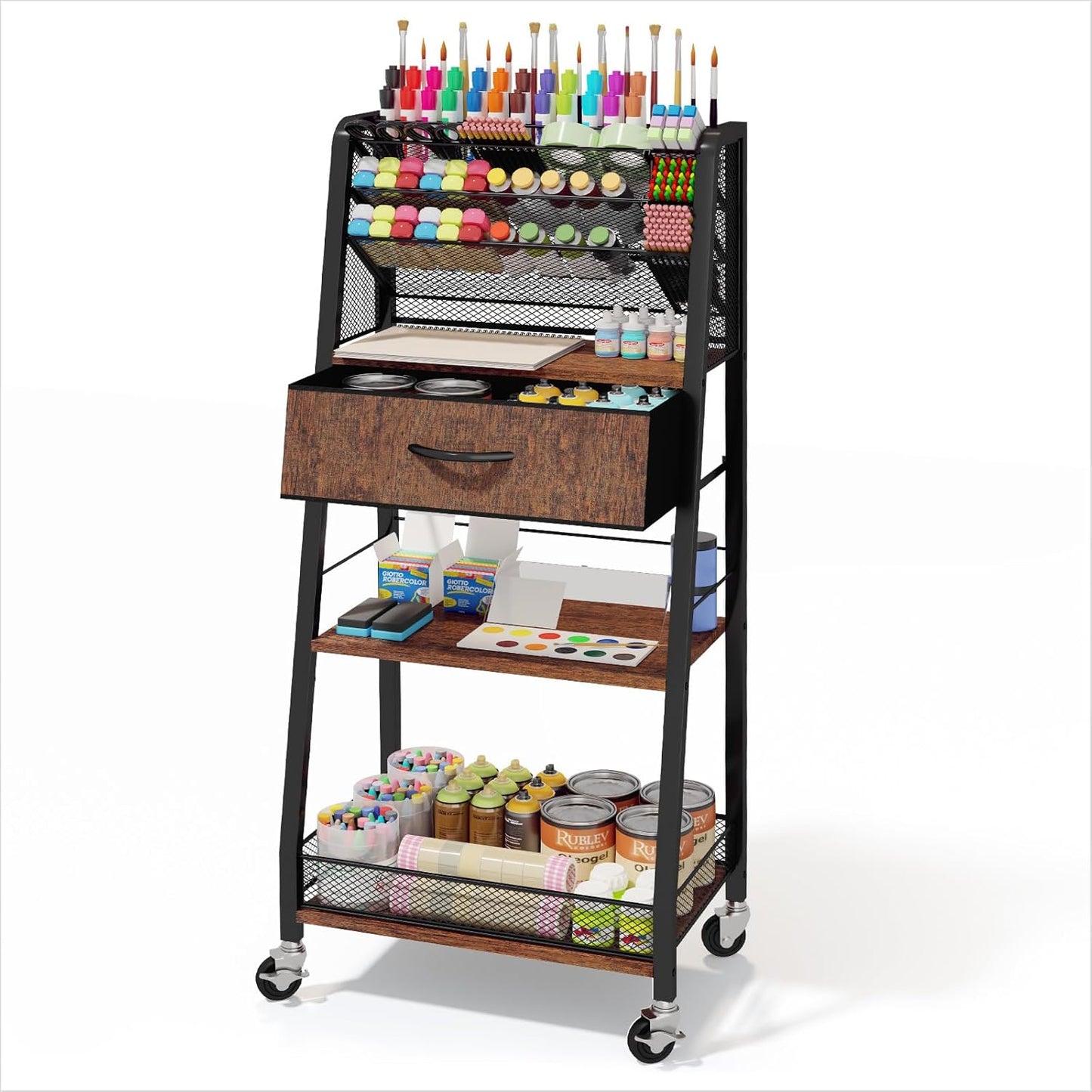 Homsorout 3 Tier Rolling Cart - Metal Utility Cart with Storage Drawer and Wheels, Versatile Art & Craft Organizer for Home, Office, or Studio - Ideal for Storing Brushes, Paints, and Supplies