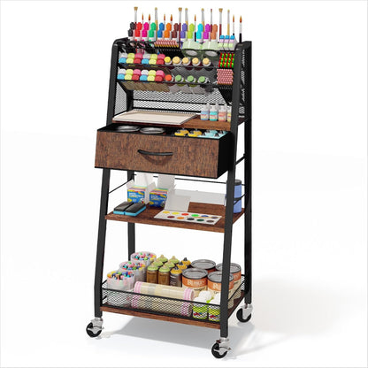 Homsorout 3 Tier Rolling Cart - Metal Utility Cart with Storage Drawer and Wheels, Versatile Art & Craft Organizer for Home, Office, or Studio - Ideal for Storing Brushes, Paints, and Supplies