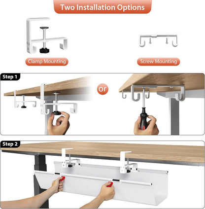 Univivi No Drill Under Desk Cable Management Tray, 36" Cord Organizer for Table, Clamp/Screw Mount Desk Cable Management, Premium Fabric Cable Management Tray for Office, Home