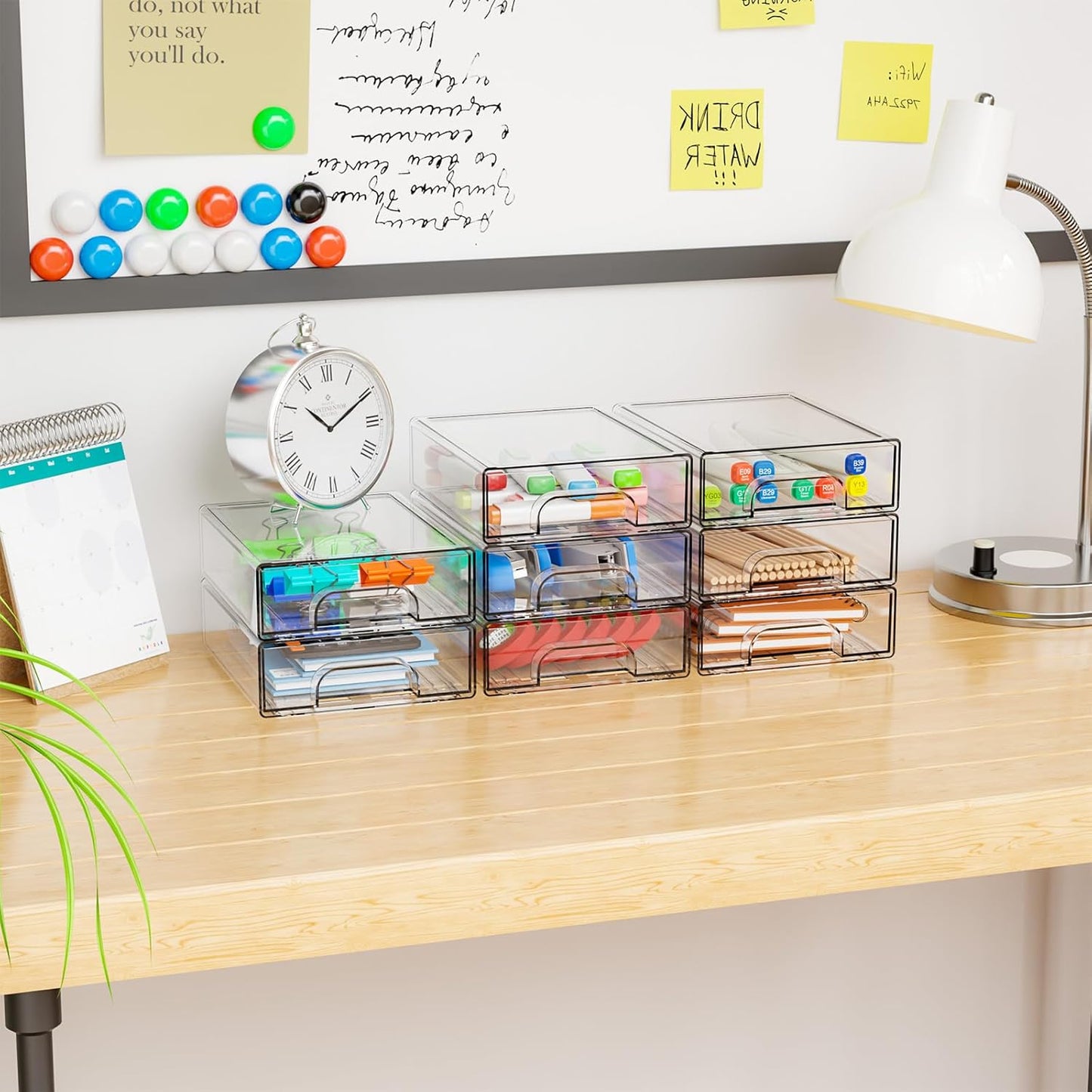 Yieach 8 Pack Small Clear Stackable Storage Drawers,2.2'' Tall Desk Organization and Storage,Plastic Office Supply Organizer,Acrylic Storage Containers for Makeup,Hair Clip,Accessory,Pen,Art Crafts