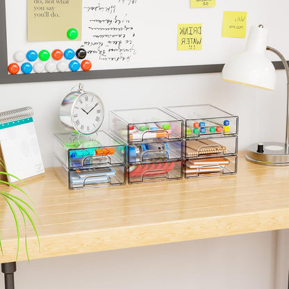Yieach 8 Pack Small Clear Stackable Storage Drawers,2.2'' Tall Desk Organization and Storage,Plastic Office Supply Organizer,Acrylic Storage Containers for Makeup,Hair Clip,Accessory,Pen,Art Crafts