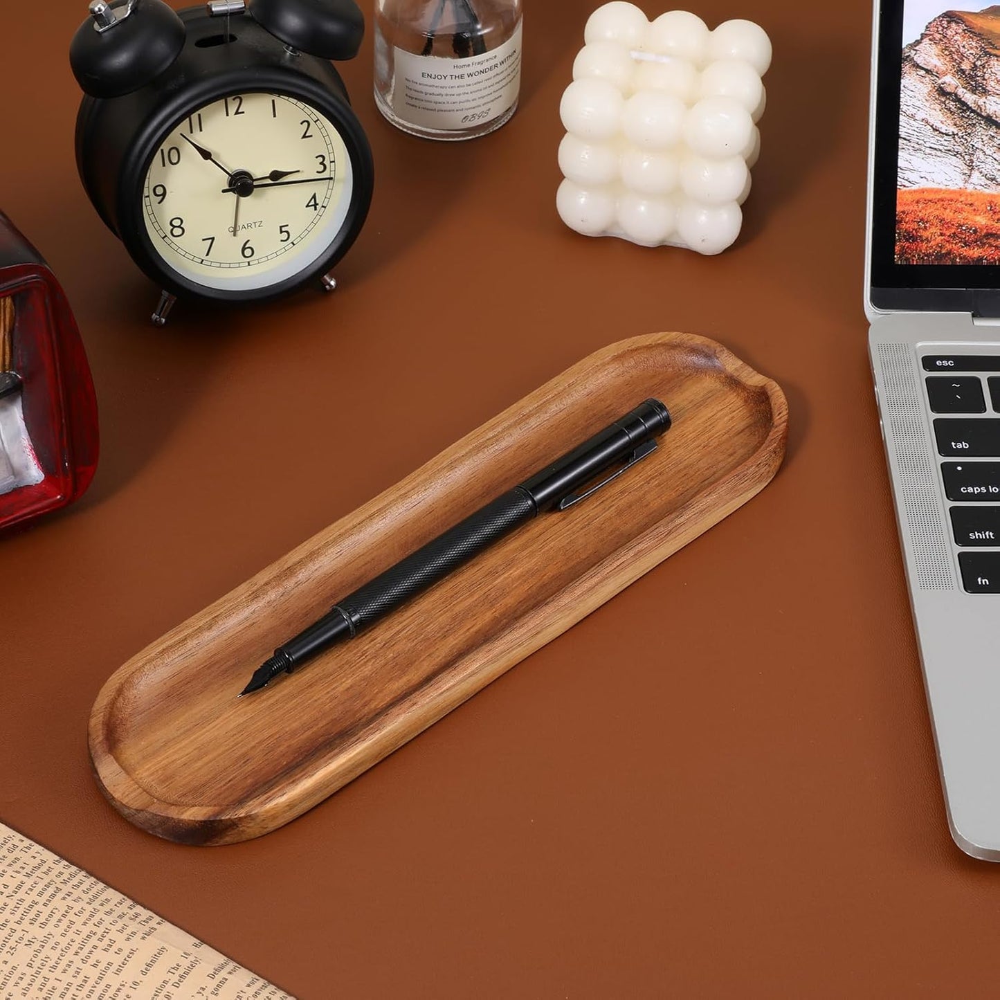 SynHHergyx Wooden Pen Tray Wood Brown Tray Pen Holder Wooden Desk Trays Desk Accessories, Minimalist Pencil Rest Suitable for Home, Office Art Accessories