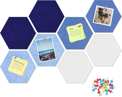 8 Pack Hexagon Felt Bulletin Board Tiles - 12" Large Thick Pin Board for Walls with 30 Push Pins, DIY Boards for Office Home School Decor, Aesthetic Hex Cork Board Alternative