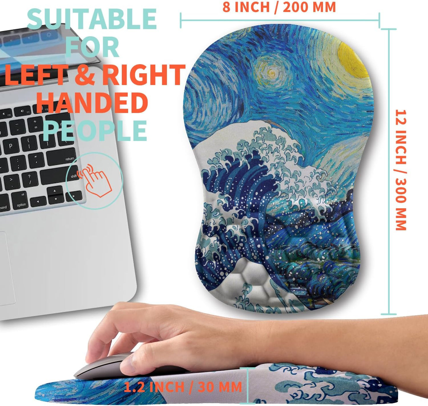 Ergonomic Mouse Pad Wrist Support with Memory Foam Massage Bulge, Carpal Tunnel Pain Relief Mousepad Wrist Rest for Mouse(12x8 inch, Silver Gray Light Purple)