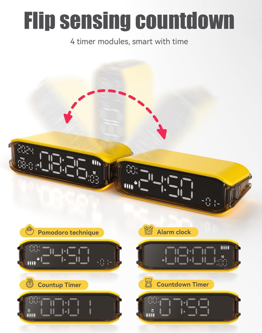Pomodoro Timer Clock, Desk Timer for Productivity, Rotating to Switch Functions, Real-Time, Countdown, Count-up for Classroom Study, Work, Fitness