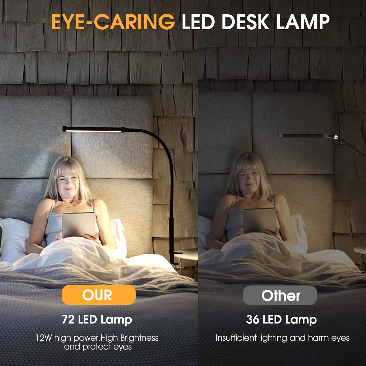 Voncerus LED Desk Lamp with Clamp, Eye-Caring Clip on Lights for Home Office, 3 Modes 10 Brightness, Long Flexible Goose-Neck, Metal, Swing Arm Architect Task Table Lamps with USB Adapter, White