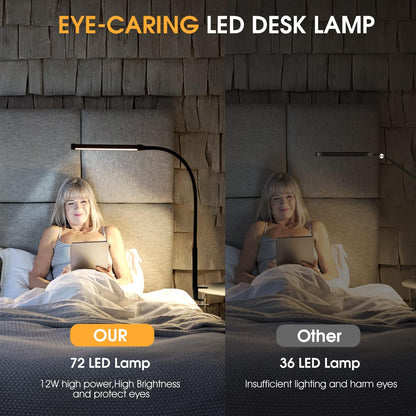 Voncerus LED Desk Lamp with Clamp, Eye-Caring Clip on Lights for Home Office, 3 Modes 10 Brightness, Long Flexible Goose-Neck, Metal, Swing Arm Architect Task Table Lamps with USB Adapter, White