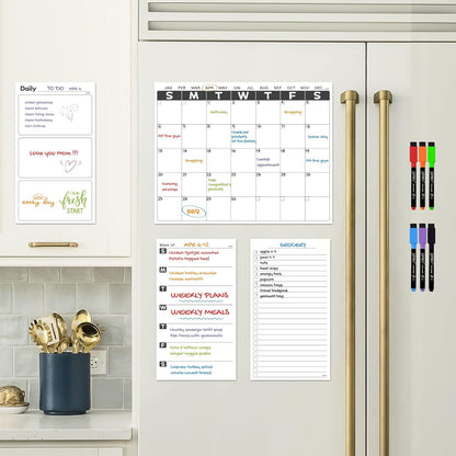 JJPRO Non-Magnetic Dry Erase Weekly Calendar for Fridge,Reusable Weekly Meal Planner and to Do List Whiteboard Bundle-Starts Monday,8.5"x12" Reusable Calendars Stick to Wall, All Smooth Surfaces