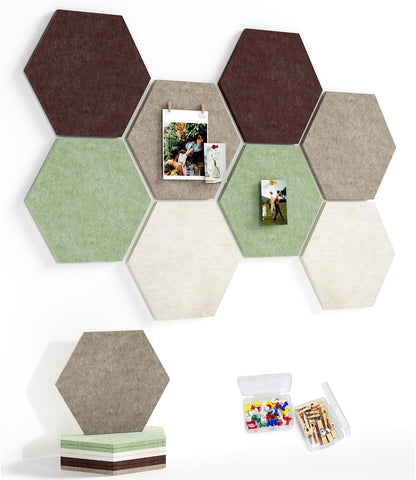 8 Pack Hexagon Felt Bulletin Board Tiles - 12" Large Thick Pin Board for Walls with 30 Push Pins, DIY Boards for Office Home School Decor, Aesthetic Hex Cork Board Alternative