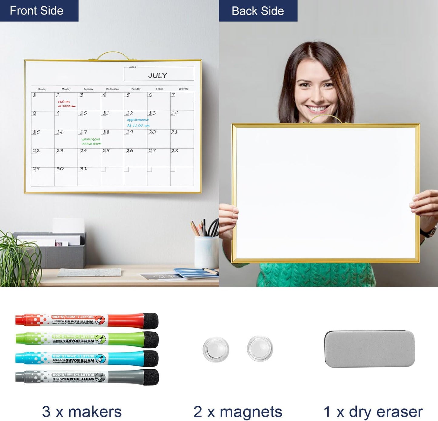 TSJ OFFICE Small Whiteboard Cork-Board - 16" X 12" Portable Aluminum Black Framed Magnetic Dry Erase Board, Small Bulletin Cork Board with Holder for Office, Home and School