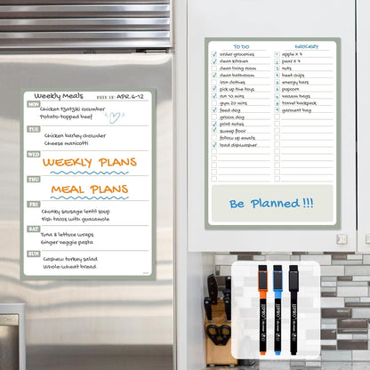JJPRO Non-Magnetic Dry Erase Weekly Calendar for Fridge,Reusable Weekly Meal Planner and to Do List Whiteboard Bundle-Starts Monday,8.5"x12" Reusable Calendars Stick to Wall, All Smooth Surfaces