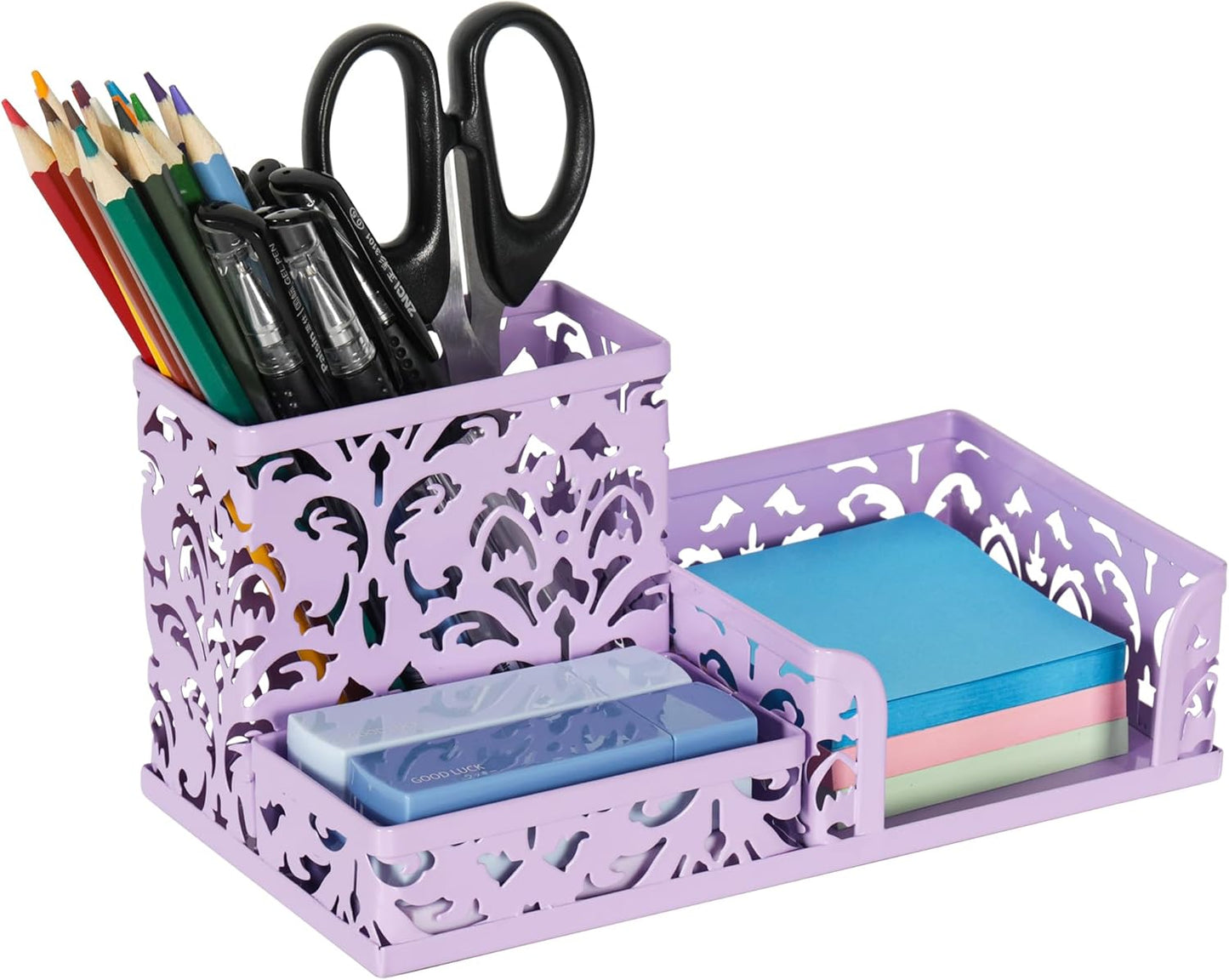 EasyPAG Desk Organizer with 3 Compartment for Pencil Sticky Note Holder and Office Accessories,White