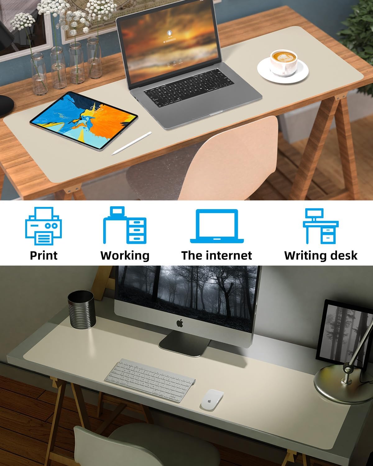 Leather Desk Pad Protector, Office Desk Mat, Large Mouse Pad, Non-Slip PU Leather Desk Blotter, Laptop Desk Pad Desk Accessories for Office and Home (Black, 40" x 17")