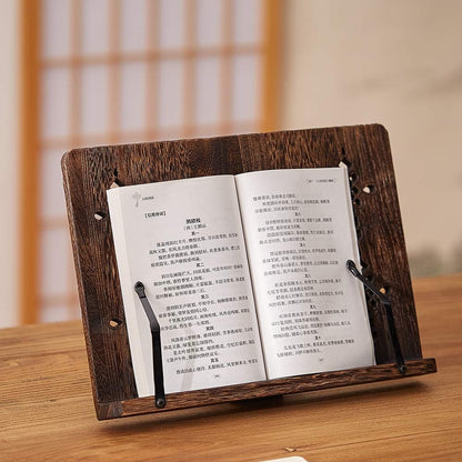Book Stand with Page Clips, Foldable Reading Rest Holder, Portable Desk Bookrest, Cookbook/Tablet PC/Music Document Stand, Adjustable Wood Reading Frame (Chinese Knot, 13.2 x 9.5 inches)