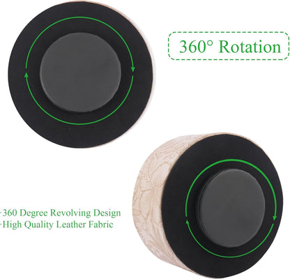 Round Leather Art Supply Organizer,Remote Control Holder,360 Degree Rotating,Multi-Functional Pencil Holder,4 Compartments Desktop Stationary Organizer(1-Fractal Flower) | Round - Colors A
