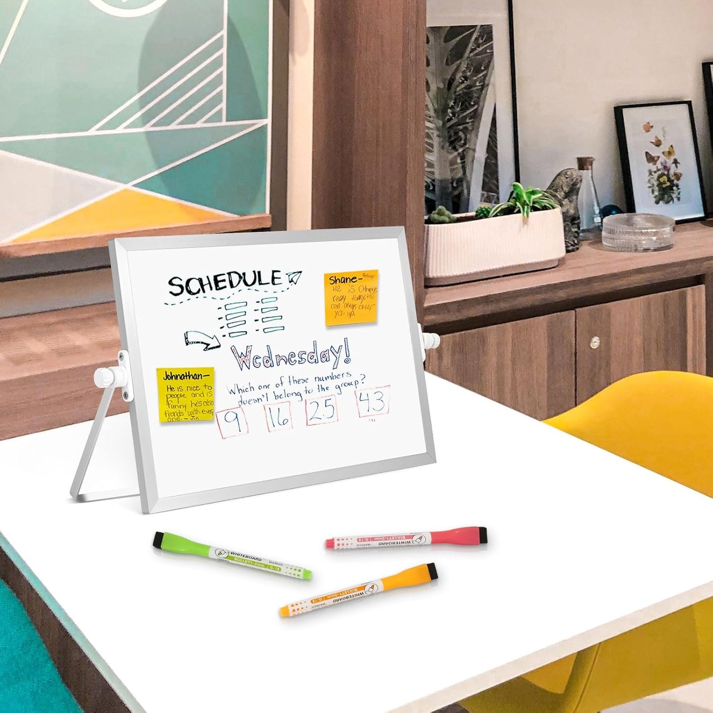 Dry Erase Magnetic White Board, 16" x 12" Double-Sided Desktop Whiteboard with Stand, Portable Small Whiteboard Set for Drawing, Office, Home