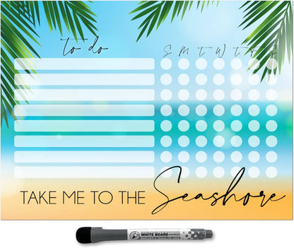 Dry Erase Whiteboard Task & Habit Tracker | Removable and Restickable Adhesive Decal | Fine-Tip Magnetic Marker Included | 9” x 12”