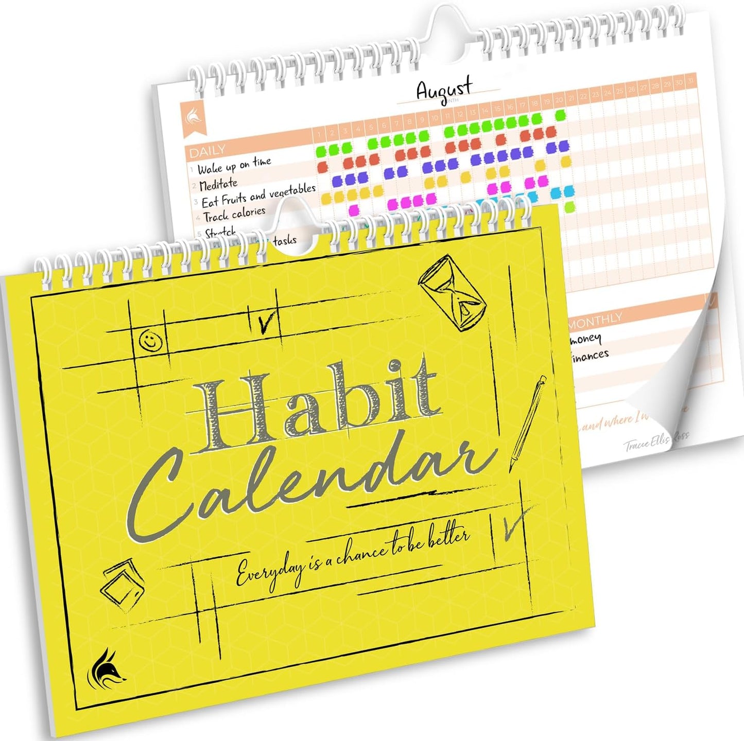 Clever Fox Habit Tracker Calendar – Inspirational Goal Tracker and Habit Calendar for Atomic Habits – Colorful Habit & Goal Planner Journal to Boost Productivity – 24 Months, 10″ x 8″ (Black)