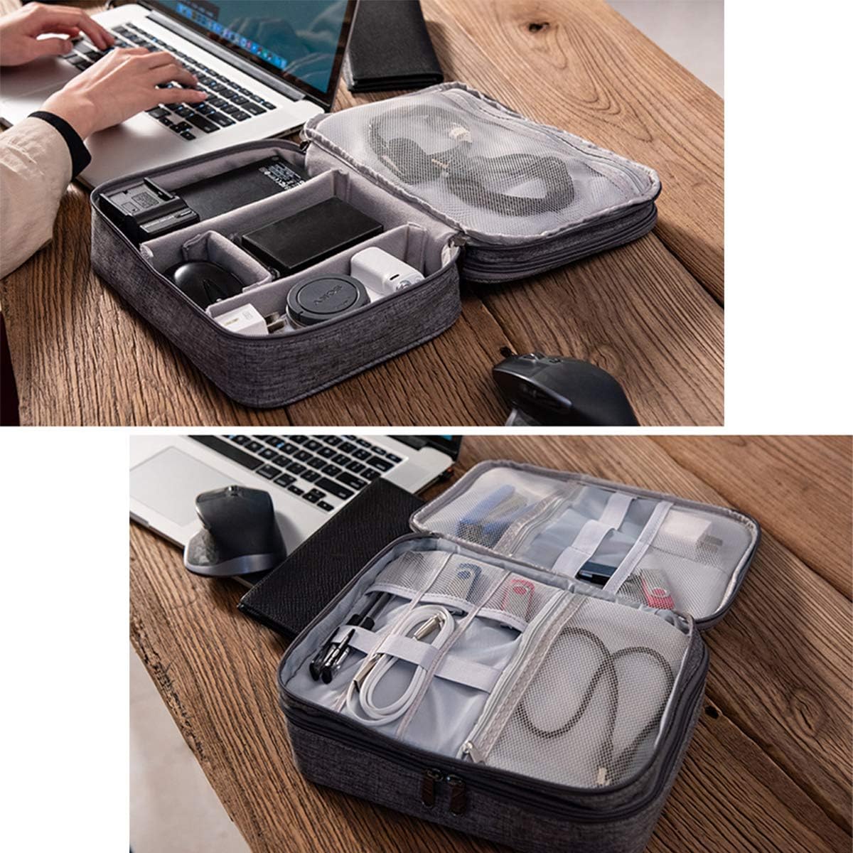 OrgaWise Electronics Organizer, Electronic Accessories Bag Travel Cable Organizer Three-Layer for iPad Mini, Kindle, Hard Drives, Cables, Chargers