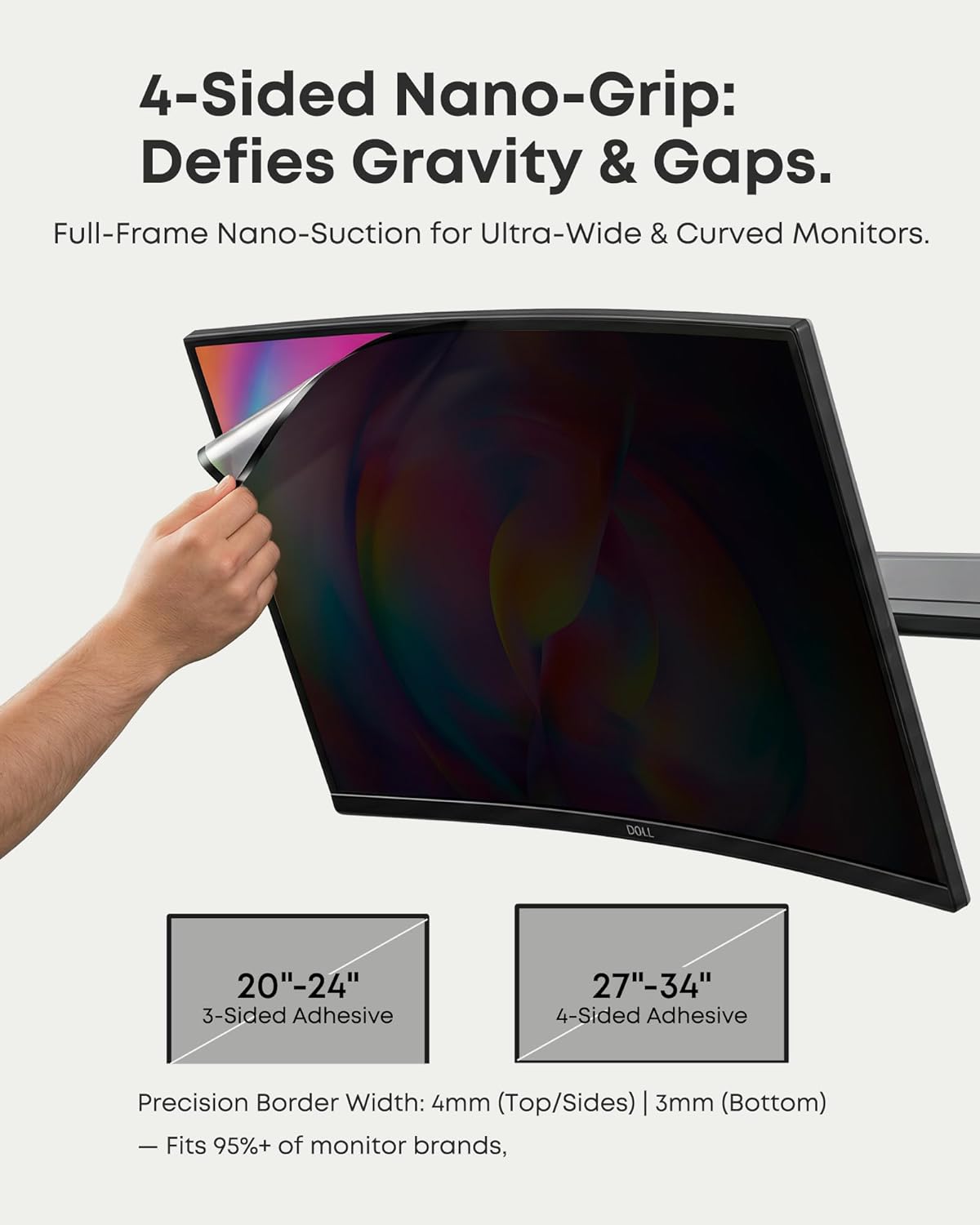 2-Pack 27 Inch Computer Privacy Screen Filter (23.9" × 13.5") for 16:9 Curved & Flat Monitors – Nano-Suction Bezel (Tape-Free Instant Install) – Anti-Glare, Blue Light Blocking, Washable