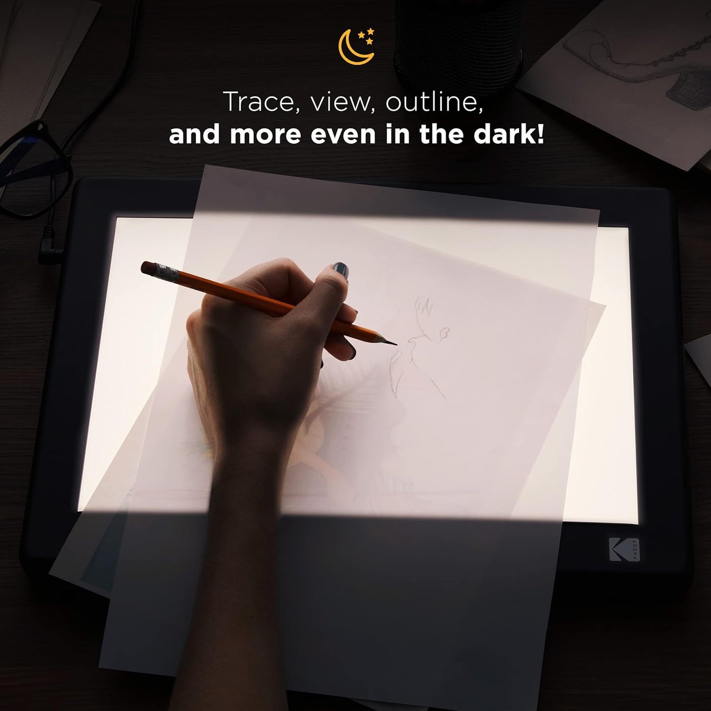 KODAK LED Light Box - 8" x 6", USB/AAA Battery Powered - Slide Viewer & Film Scanning - Flicker-Free Light Pad & Tracing Pad for Drawing - Glare-Free LED Illumination for Product Photography