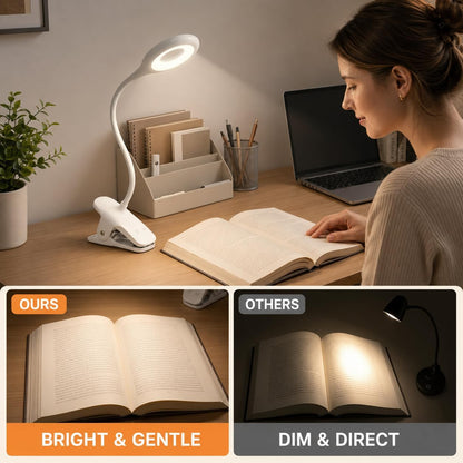 LACOKI Clip on Rechargeable Reading Light for Bed, 3 Color x 3 Brightness 28 LEDs Desk Light, Eye-Caring Desk Lamp with Clamp for Headboard, Table, Desk