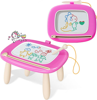 Kikidex Magnetic Drawing Board, Toddler Girl Toys for 1-3 Year Old, Doodle Board Pad Learning and Educational Toys for 1 2 3 Year Old Baby Kids Birthday Gift (Soft Pink)