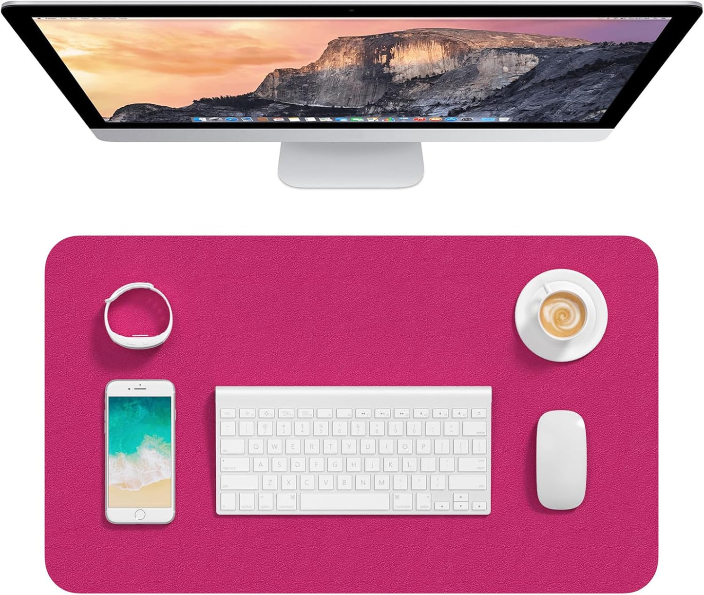 Hsurbtra Desk Pad, 23.6" x 13.8" PU Leather Desk Mat, M Extended Mouse Pad, Waterproof Desktop Blotter Protector, Non-Slip Ultra Thin Small Laptop Keyboard Writing Mat for Office Home, Pink