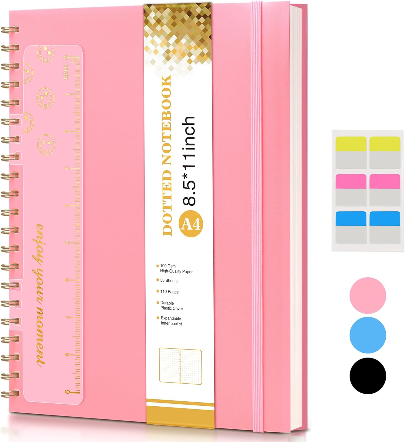 Dotted Notebook, Spiral Notebook Journal 8.5” x 11”, A4 Large Dot Grid Notebooks for Women Men, 100 GSM Dotted Paper, Plastic Hardcover Spiral Bullet Journals for Work School Sketching, Green