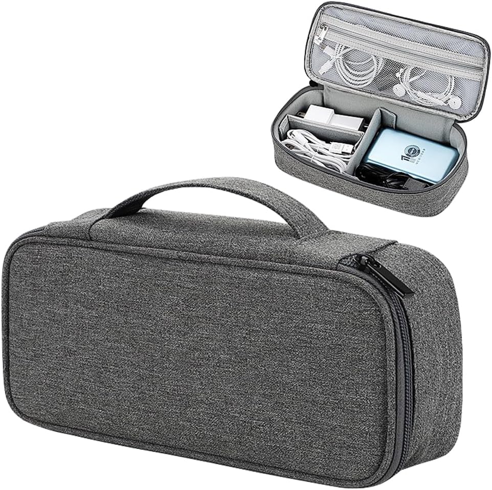Teskyer Tech Organizer Pouch – Portable Waterproof Electronics Bag with Compartments for Cables, Chargers, Earbuds & Phone (Black)