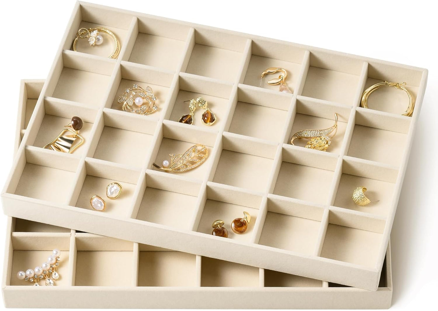 pickpiff Drawer Sunglass Organizer & Display Tray: 1 Pcs 8 Grids Velvet Scratch-Free Eyeglasses Case (13.8x9.4x1.6inch) - Soft Beige Glasses Storage Holder Box for Men & Women
