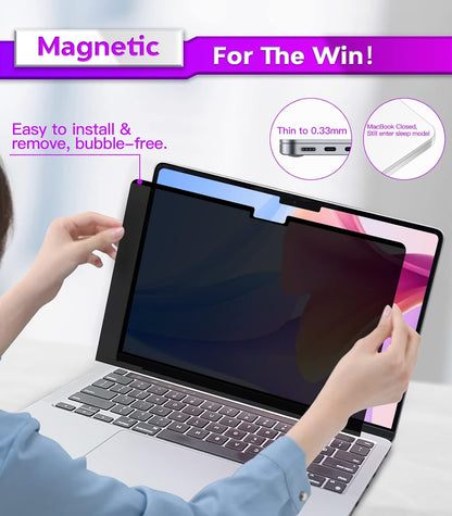 PYS Magnetic Laptop Privacy Screen Filter 15.6 Inch 16:9 - Detachable Computer Screen Privacy Shield, Anti-Glare Blue Light, Removable 15.6" Screen Protector for Lenovo, HP, Dell, Acer, ASUS