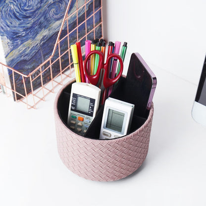 Round Leather Art Supply Organizer,Remote Control Holder,360 Degree Rotating,Multi-Functional Pencil Holder,4 Compartments Desktop Stationary Organizer(1-Fractal Flower) | Round - Colors C