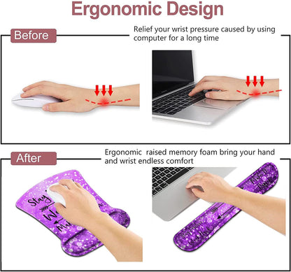 Mouse Pad with Wrist Support, Ergonomic Gel Mouse Pad Beautiful Flowers,Non-Slip Durable, Memory Foam Keyboard Wrist Rest, Suitable for Office Typing Games, Pink Hyacinths on Wood Panel