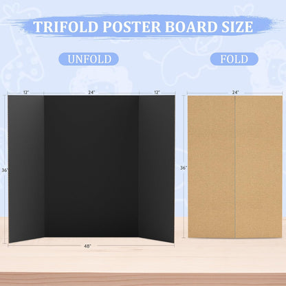 AKONEGE 2 Pack 36" x 48" Trifold Poster Board for Presentation, White Corrugated Cardboard Large Tri Fold Poster Board for Science Fair, Office & School Projects, Photo Displays, Exhibitions Event