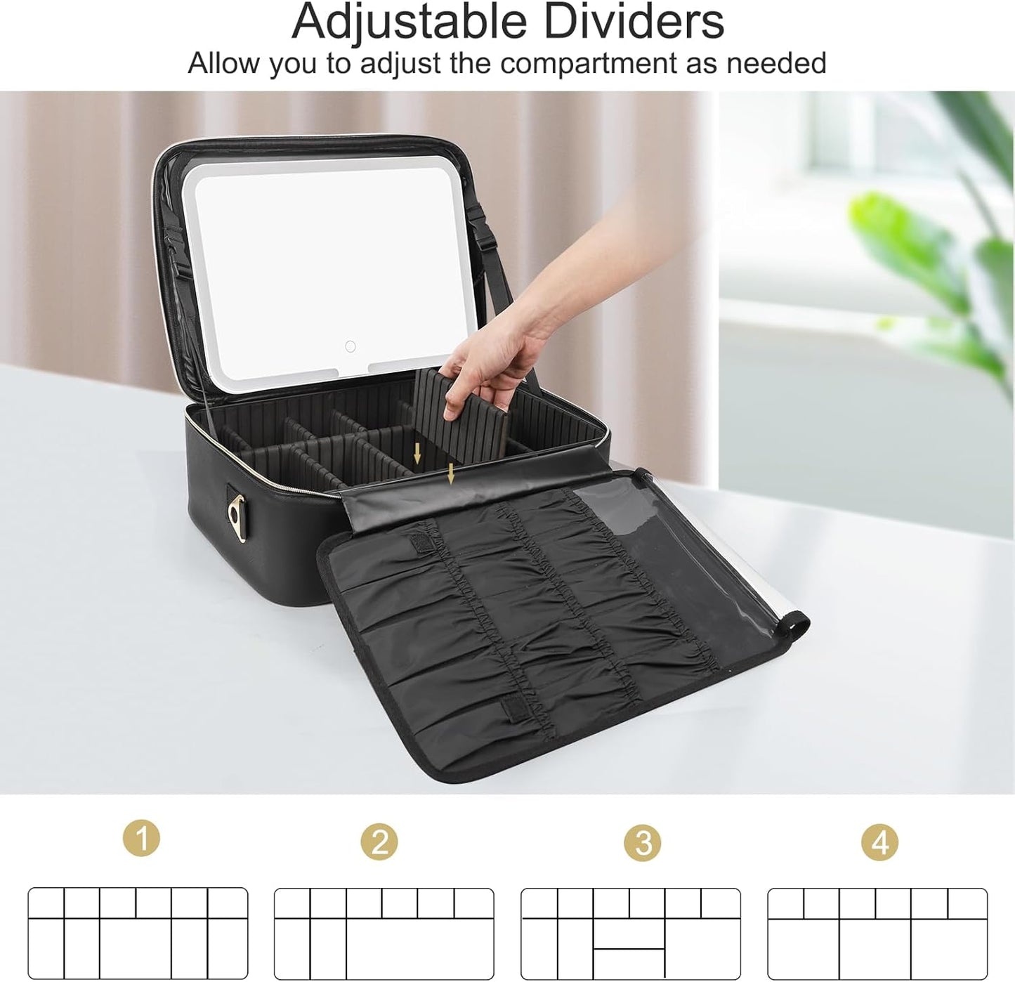 Relavel Makeup Case Large Makeup Bag Professional Train Case 16.5 inches Travel Cosmetic Organizer Brush Holder Waterproof Makeup Artist Storage Box, 3 Layer Large Capacity, with Adjustable Strap