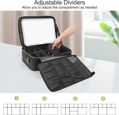 Relavel Makeup Case Large Makeup Bag Professional Train Case 16.5 inches Travel Cosmetic Organizer Brush Holder Waterproof Makeup Artist Storage Box, 3 Layer Large Capacity, with Adjustable Strap