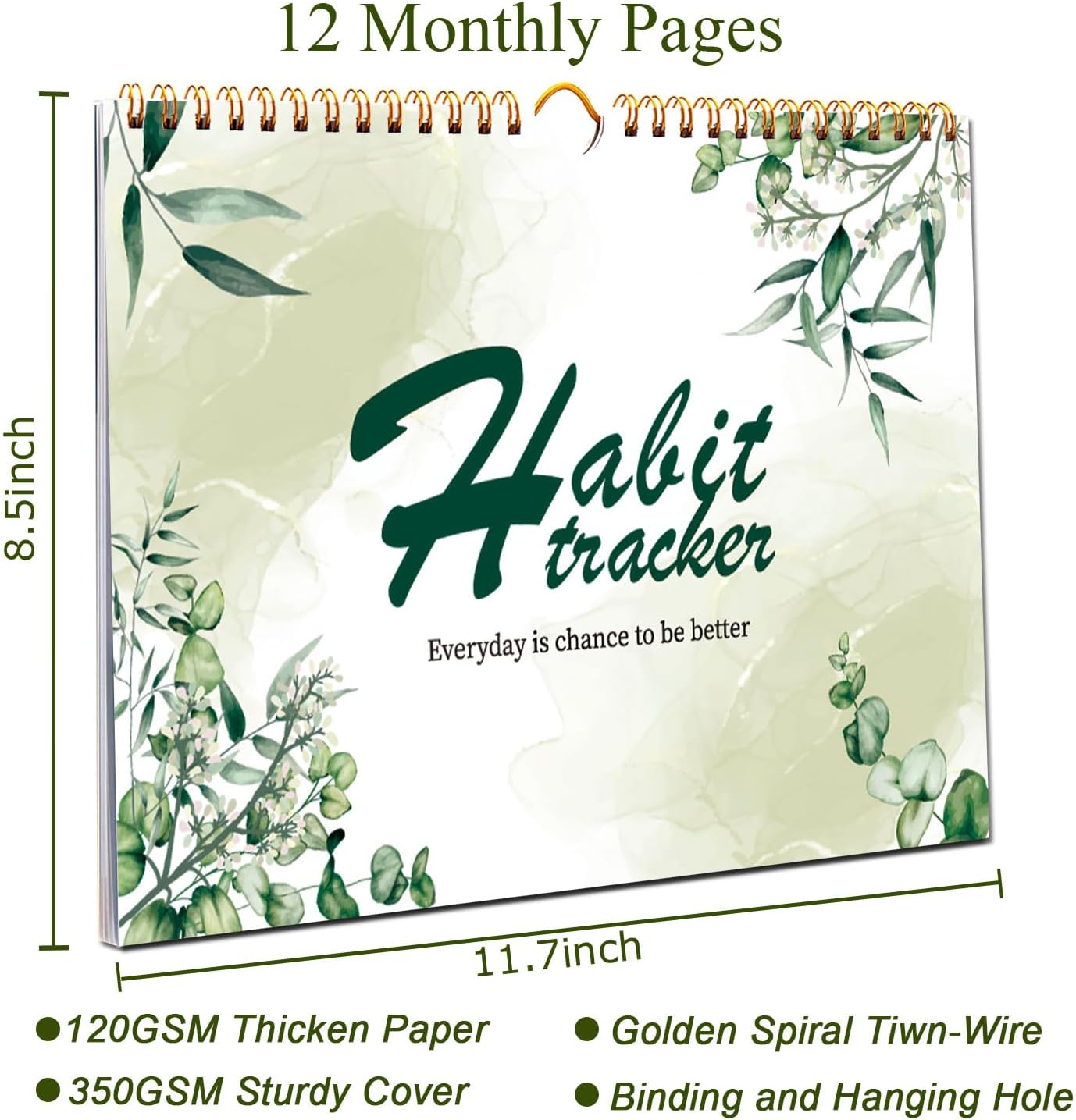 Habit Tracker Calendar, Aesthetic Daily Weekly Goal and Habit Tracker Journal, 12 Months Undated Habits Tracker Planner with Spiral Binding, Boost Productivity Tool and Workout Calendar, 11.7"x8.5"