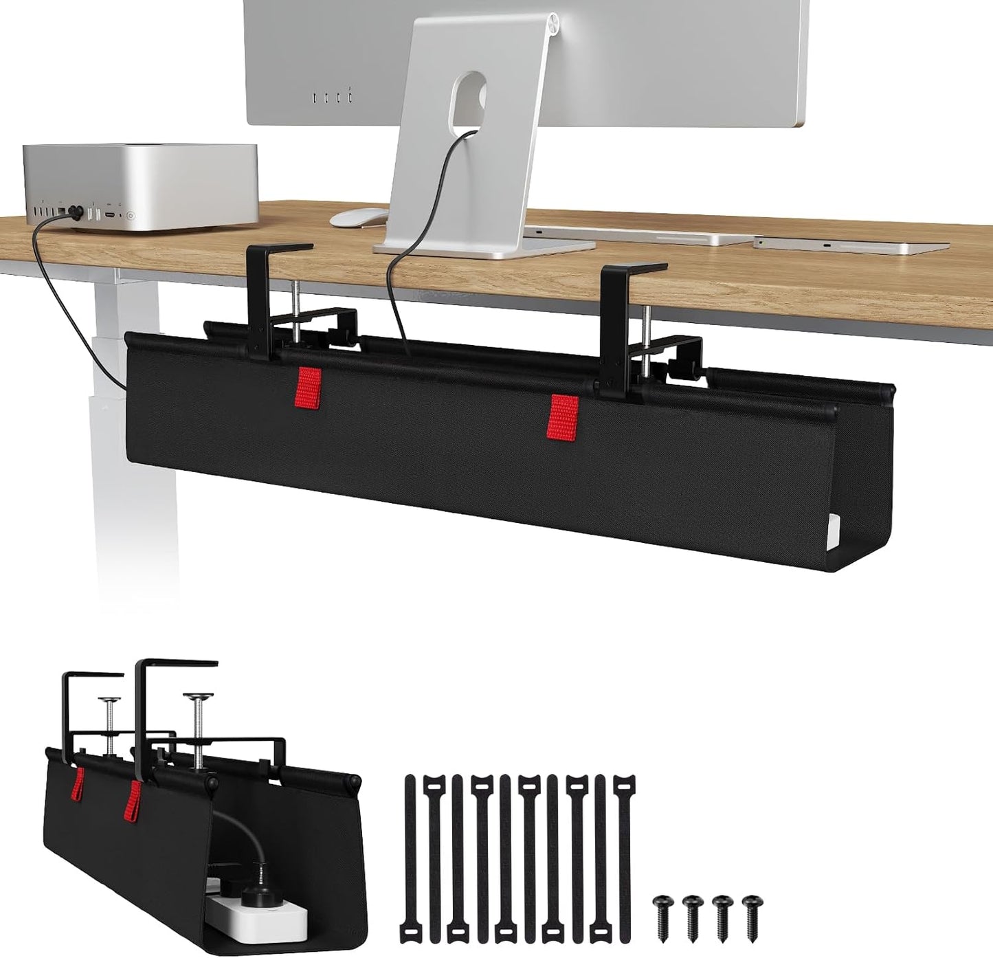 Univivi No Drill Under Desk Cable Management Tray, 36" Cord Organizer for Table, Clamp/Screw Mount Desk Cable Management, Premium Fabric Cable Management Tray for Office, Home
